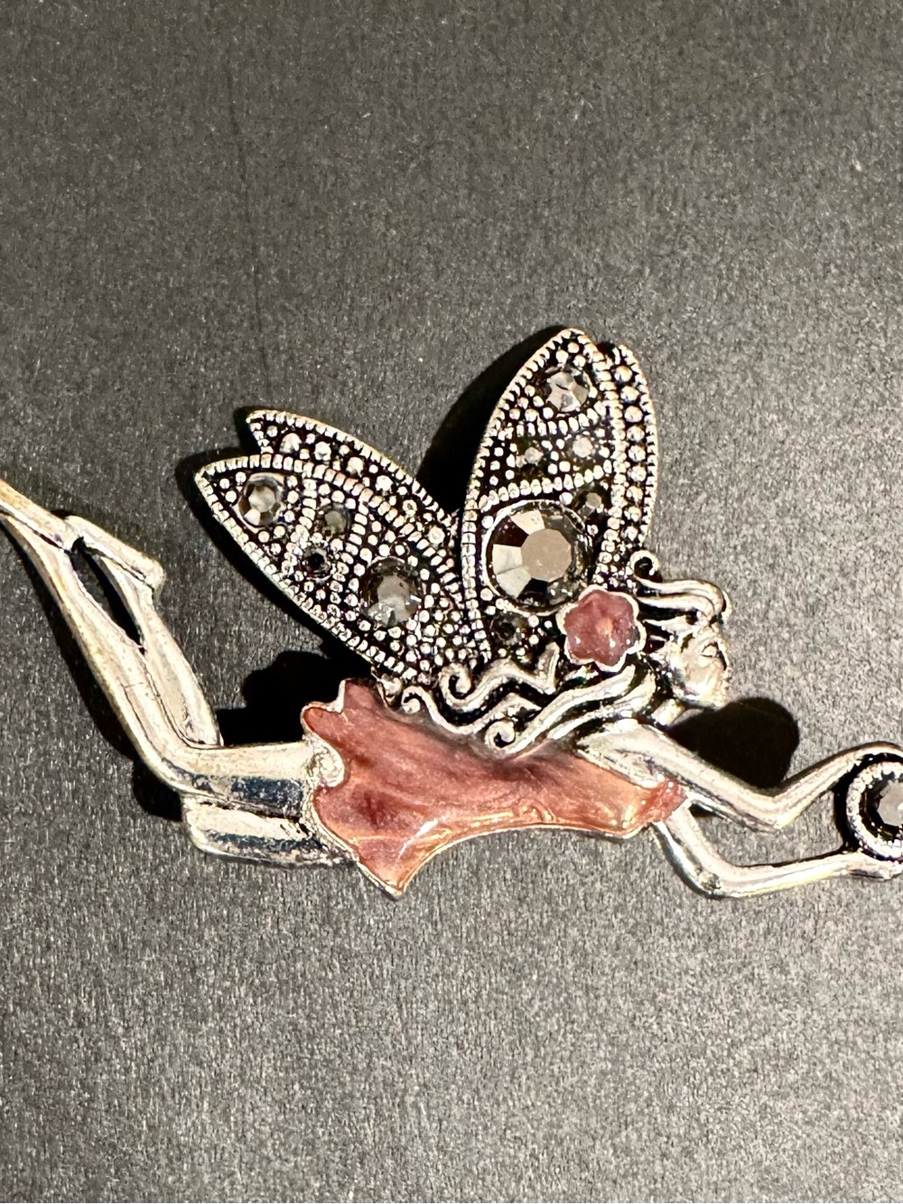 Art Nouveau Petite Nymph Fairy Brooch Pin Silver Tone Rhinestone Marcasite VTG